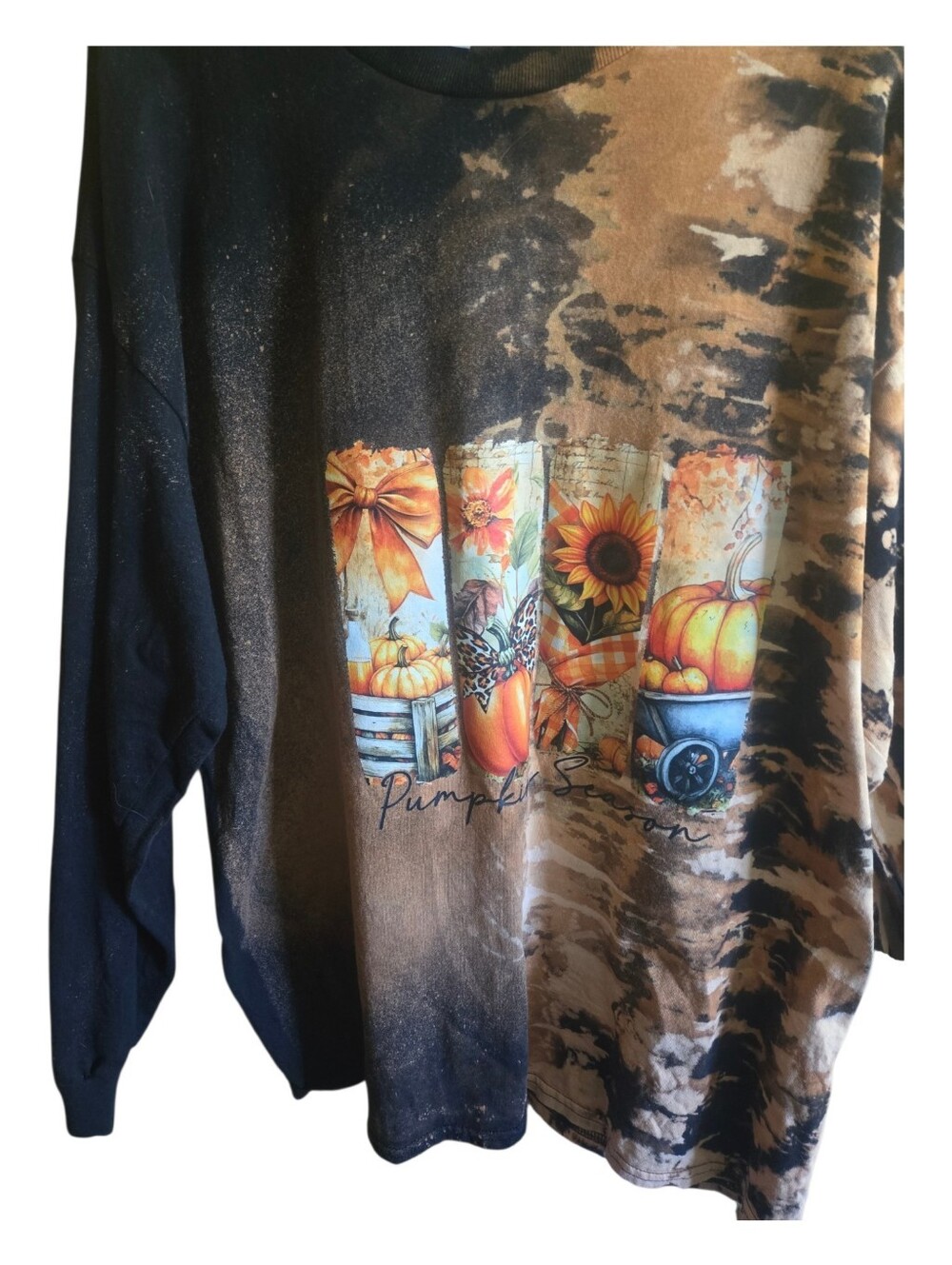 “Upcycled Pumpkin Season Tie‑Dye Long Sleeve Shirt  One‑of‑a‑Kind. #0066